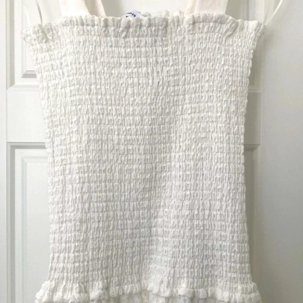 Proenza Schouler Dress 0 White Eyelet Smocked Drop Waist Broderie Anglaise - Picture 8 of 14